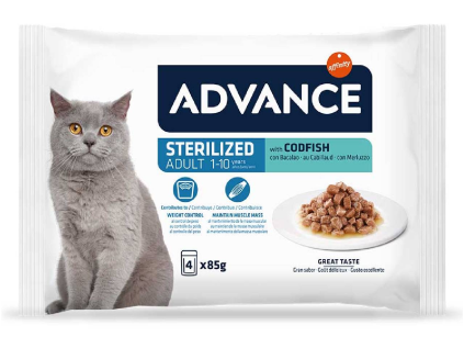 Kapsičky pro sterilizované kočky ADVANCE Cat Sterilized treska 4×85 g